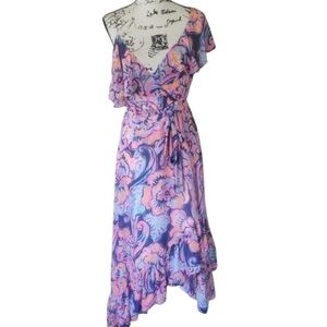 Lilly Pulitzer Mariana Pink and Purple Asymmetrical One Shoulder Sundress XS